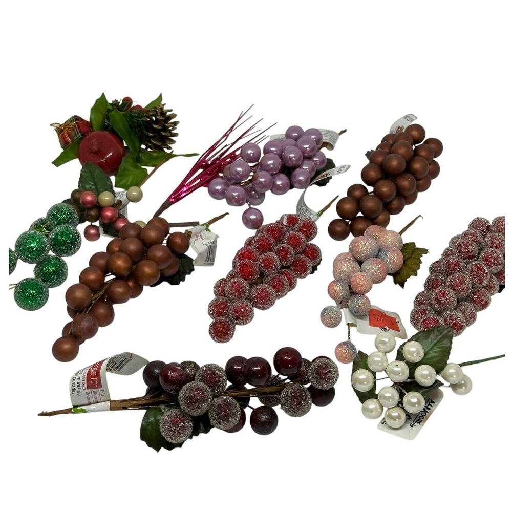 Assorted Plastic Decorative Artificial Berry Picks Christmas Holiday Décor x 10